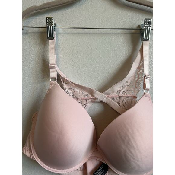 Pure Beauty Pink Full Coverage Lace Underwire Overbust 40C Butterfly Back Cross - Picture 4 of 8